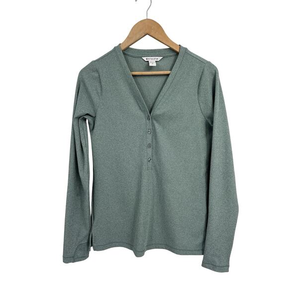 Athleta Green Uptempo V-neck Button Ribbed Henley Medium - Picture 1 of 5